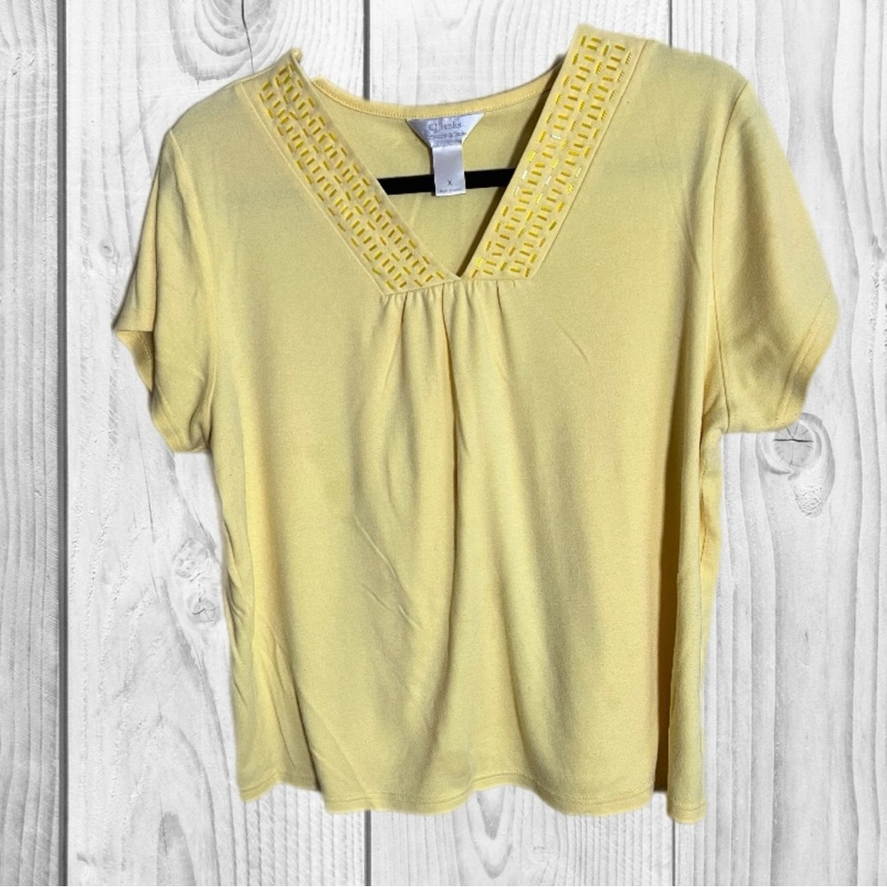 Christopher & Banks Yellow V-Neck Blouse Butter Yellow size X/14W Capsule Casual